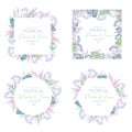 Vector Design set of frame template with tropical green leaves and flowers on white background. Royalty Free Stock Photo